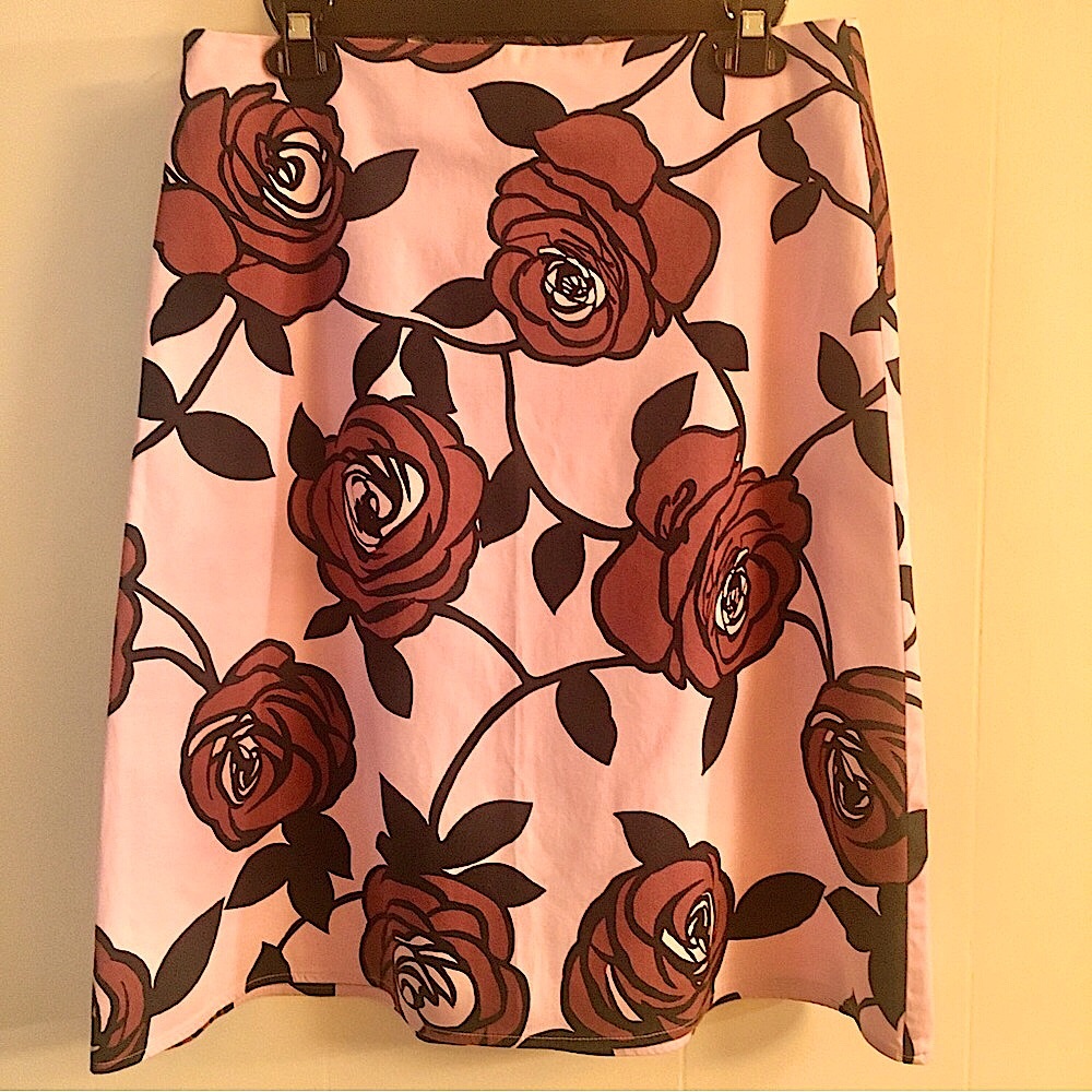 Marimekko-style/50’s-style Graphic Rose Cotton A-Line Skirt by Lily